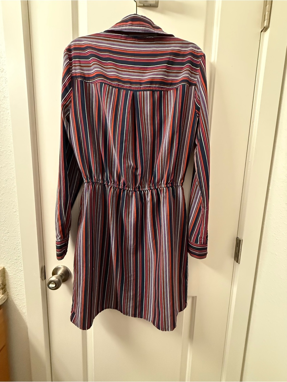 BeBop Striped Shirt Dress Medium Button Front Drawstring Waist Pockets - Picture 4 of 6